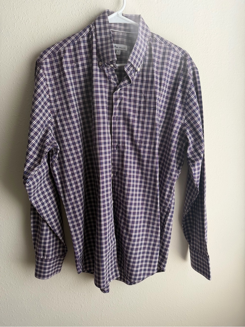 Peter Millar Purple and White Plaid Button-Down Shirt
